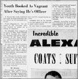 Frank Abagnale Mount Vernon Vagrancy Police Impersonation 1965